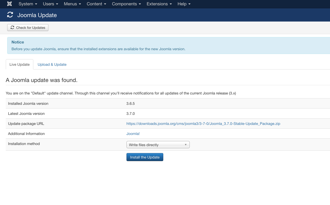 How to update to Joomla 3.7